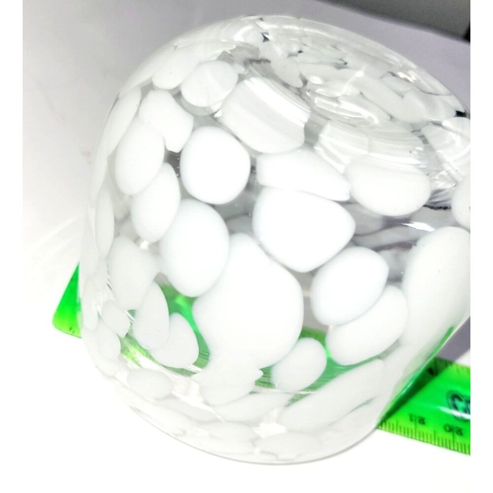 Hand Blown Clear and White Confetti Glass Votive/Tealight Candle Holder 2.75" - Picture 9 of 10